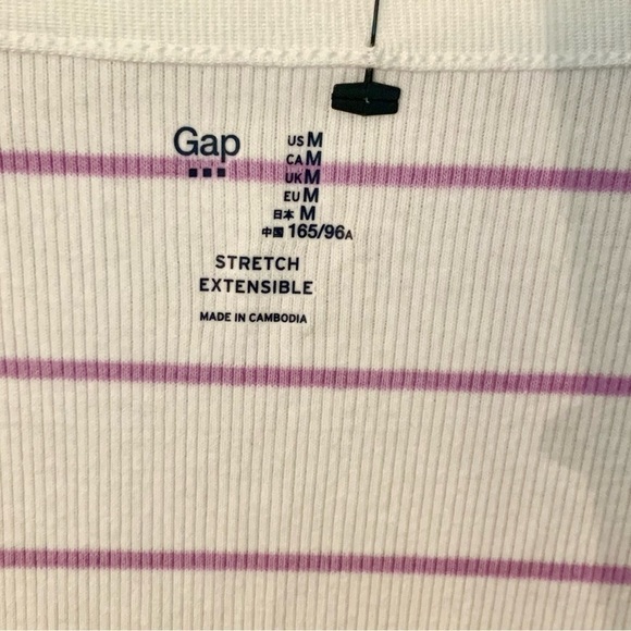 NWT Gap Tank Top Medium Stretch Ribbed Fabric White w/ Purple Stripes New - Picture 3 of 6